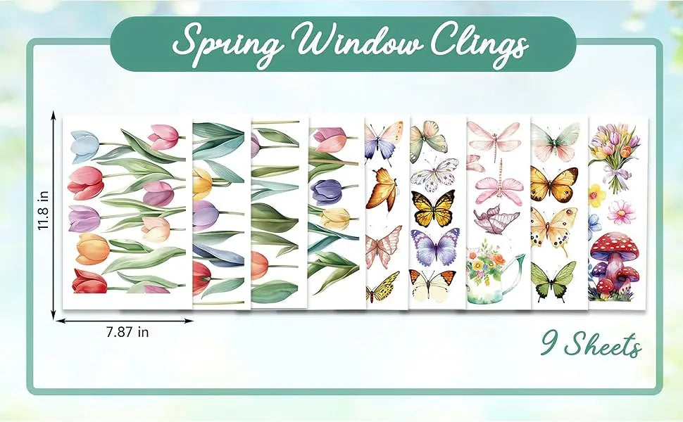 9 Sheets Spring Flower Butterfly Window Clings