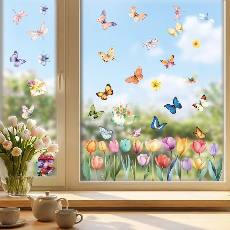 9 Sheets Spring Flower Butterfly Window Clings