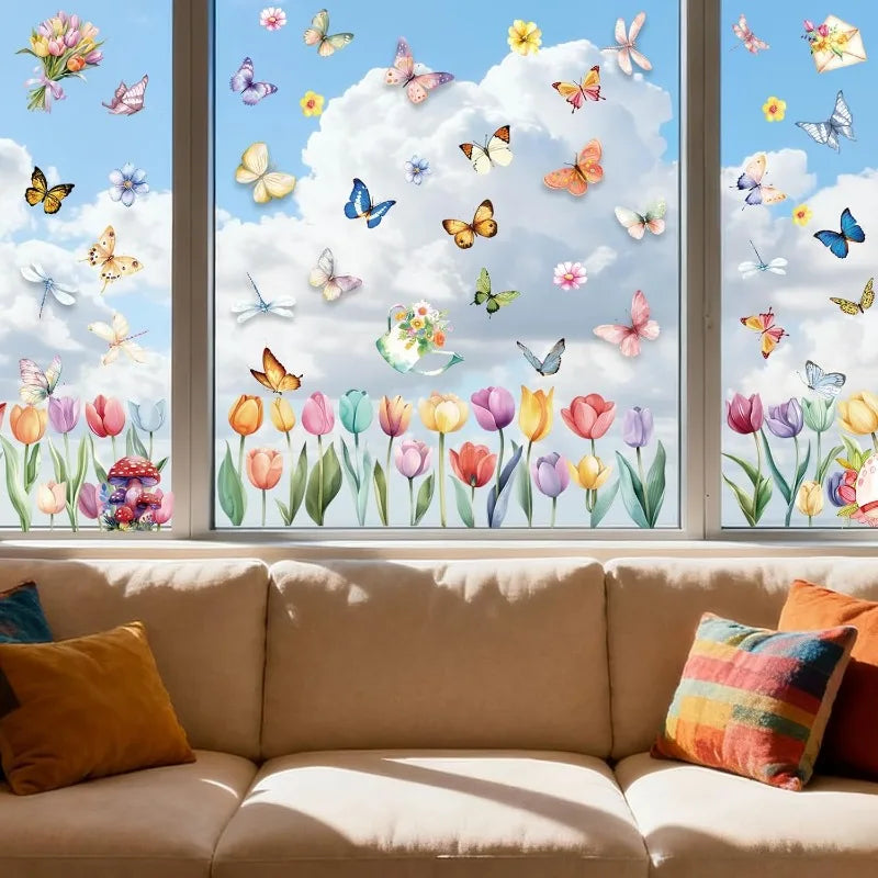 9 Sheets Spring Flower Butterfly Window Clings