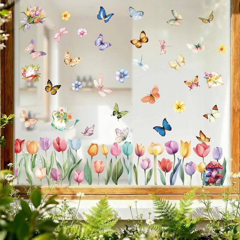 9 Sheets Spring Flower Butterfly Window Clings