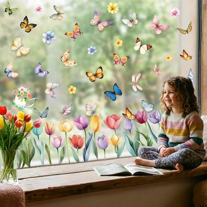 9 Sheets Spring Flower Butterfly Window Clings