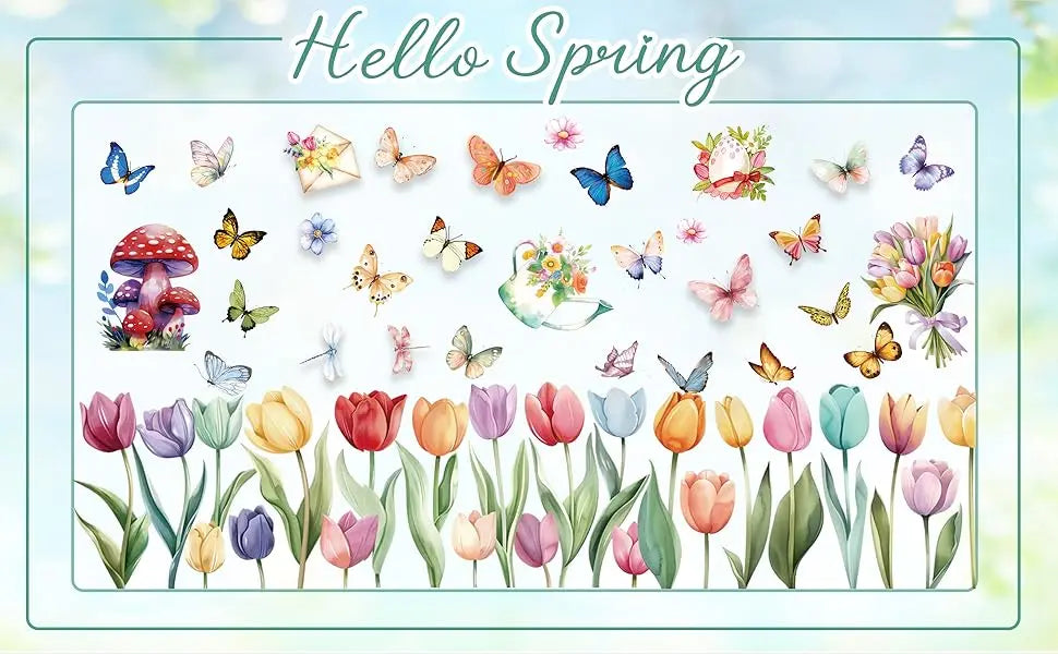 9 Sheets Spring Flower Butterfly Window Clings