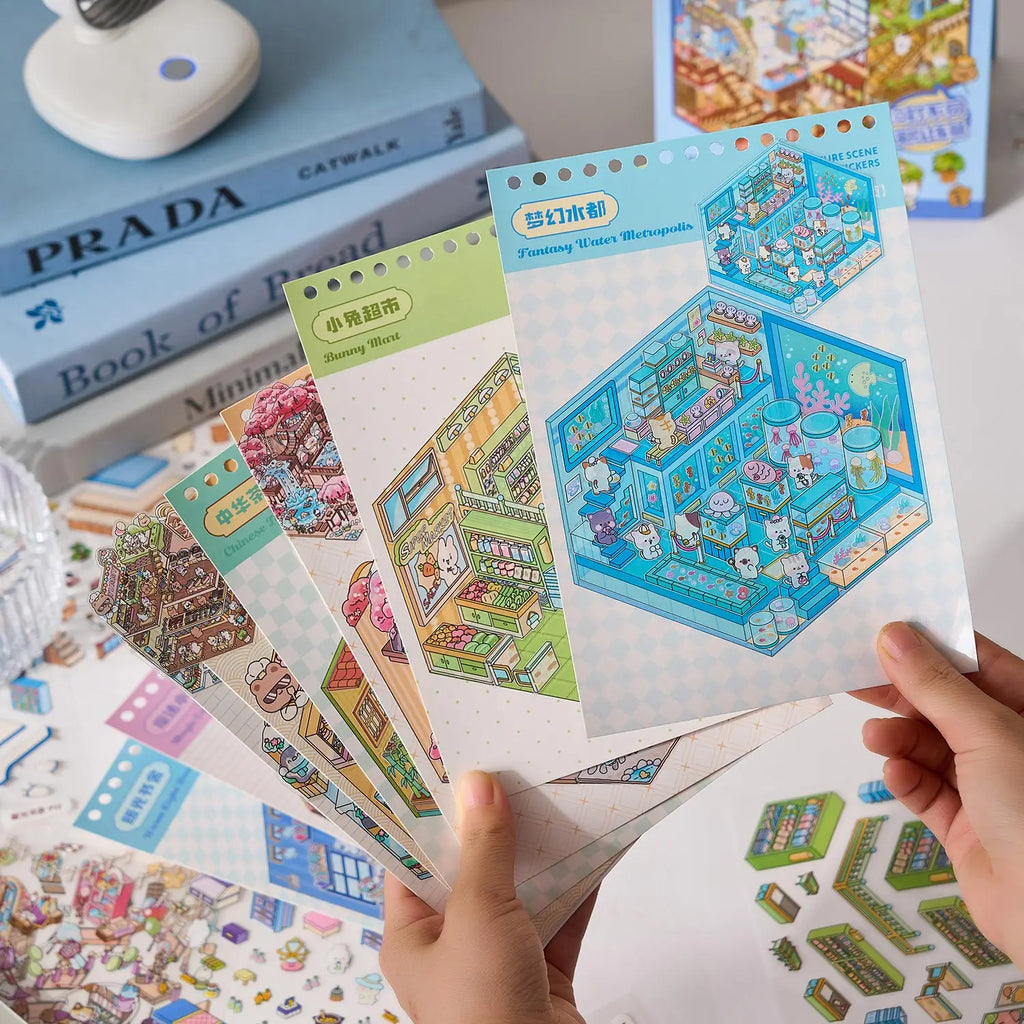 49pcs/bag Town 3D Mini Stickers