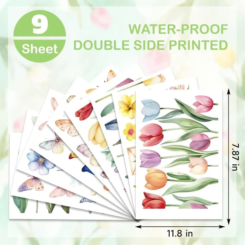 9 Sheets Spring Flower Butterfly Window Clings